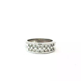 14k White Gold 1.00ct F VS2 (14) Round Diamond (2) Rows 7mm Right Hand Anniversary Ring